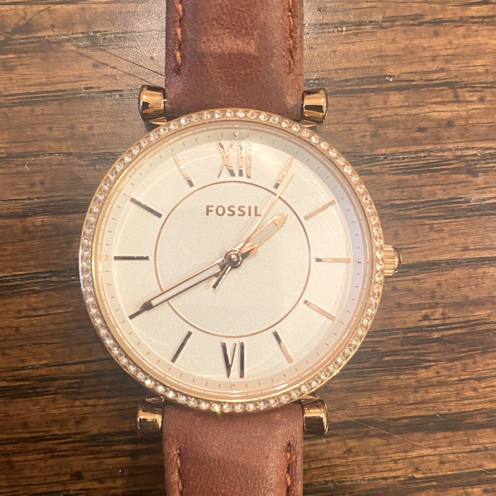 Women’s tan leather fossil watch